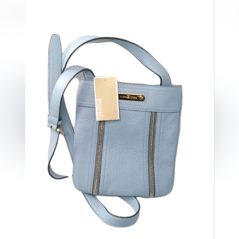 Michael Kors Moxley Crossbody Bag Pale Blue Leather Shoulder Bag Retail $148